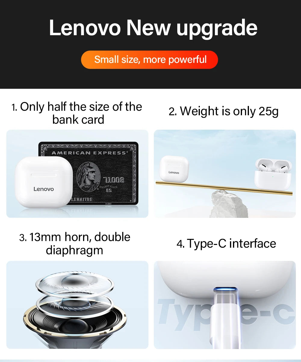 Original Lenovo lp40 Bluetooth Earphone 5.0 Immersive Sound HIFI TWS With Microphone Touch Control For Long Standby Time Motion